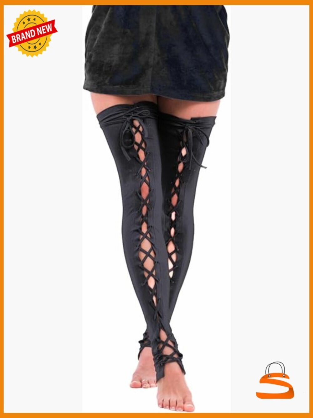 Lace Up Thigh High Leg Warmers Gothic Witch Medieval Festival Cosplay